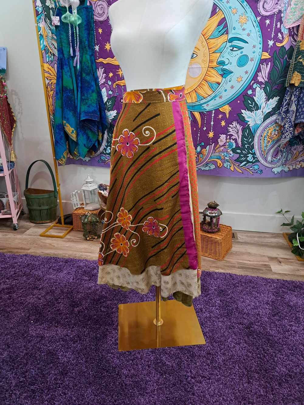 Kaleidoscope Reversible Silk Sari Wrap Skirt Convertible Boho Festival Wear